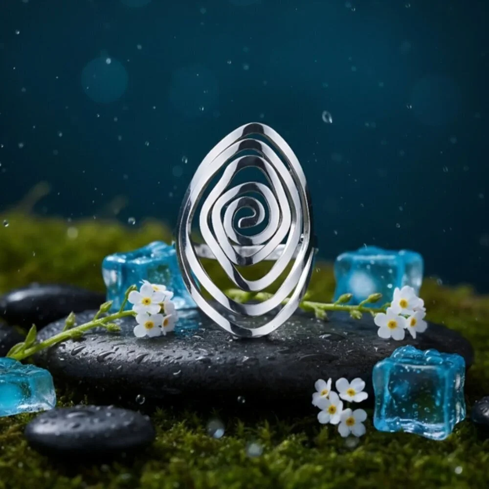 Stainless Steel Spiral Swirl Adjustable Ring Whimsigoth Witchy Boho Sz 8-10